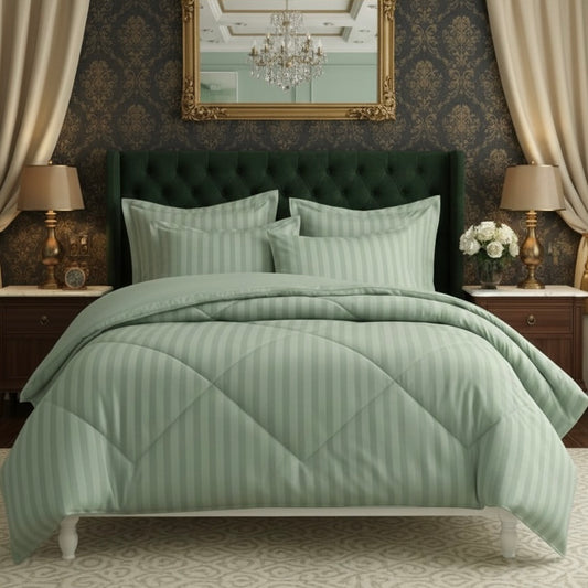 Mint green striped Double bed comforter | 400 TC ~ 100% Cotton