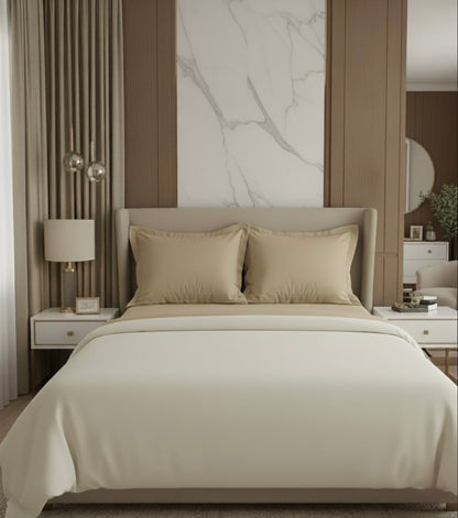 Ivory beige 5 pcs Luxury Complete bedding Set | Fitted, Flat Bedsheet, and Duvet cover