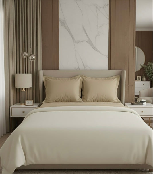 Ivory beige 5 pcs Luxury Complete bedding Set | Fitted, Flat Bedsheet, and Duvet cover