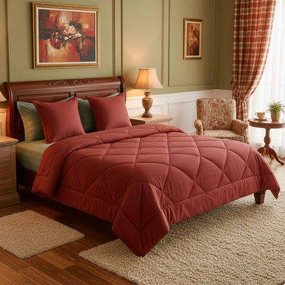 Christmas Special Red Comforter & Sage Green Striped Bedsheet Set (400 TC + 600 TC)