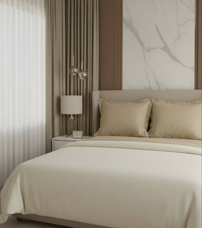Ivory beige 5 pcs Luxury Complete bedding Set | Fitted, Flat Bedsheet, and Duvet cover