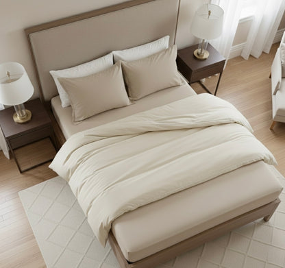 Ivory beige 5 pcs Luxury Complete bedding Set | Fitted, Flat Bedsheet, and Duvet cover