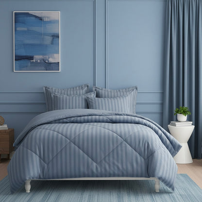 Denim blue striped Double bed comforter | 400 TC ~ 100% Cotton
