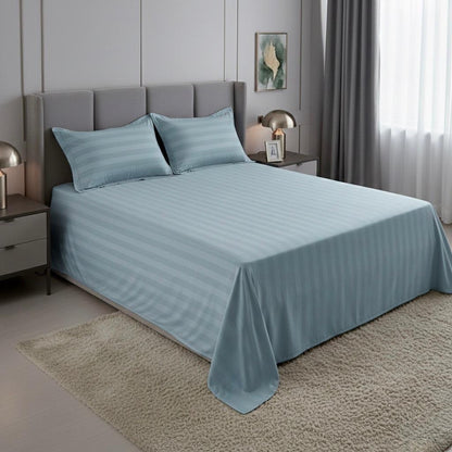 Light blue striped 600 TC Bedding Set | 100% Cotton Sheets | Deep Pocket | 4-Piece Set