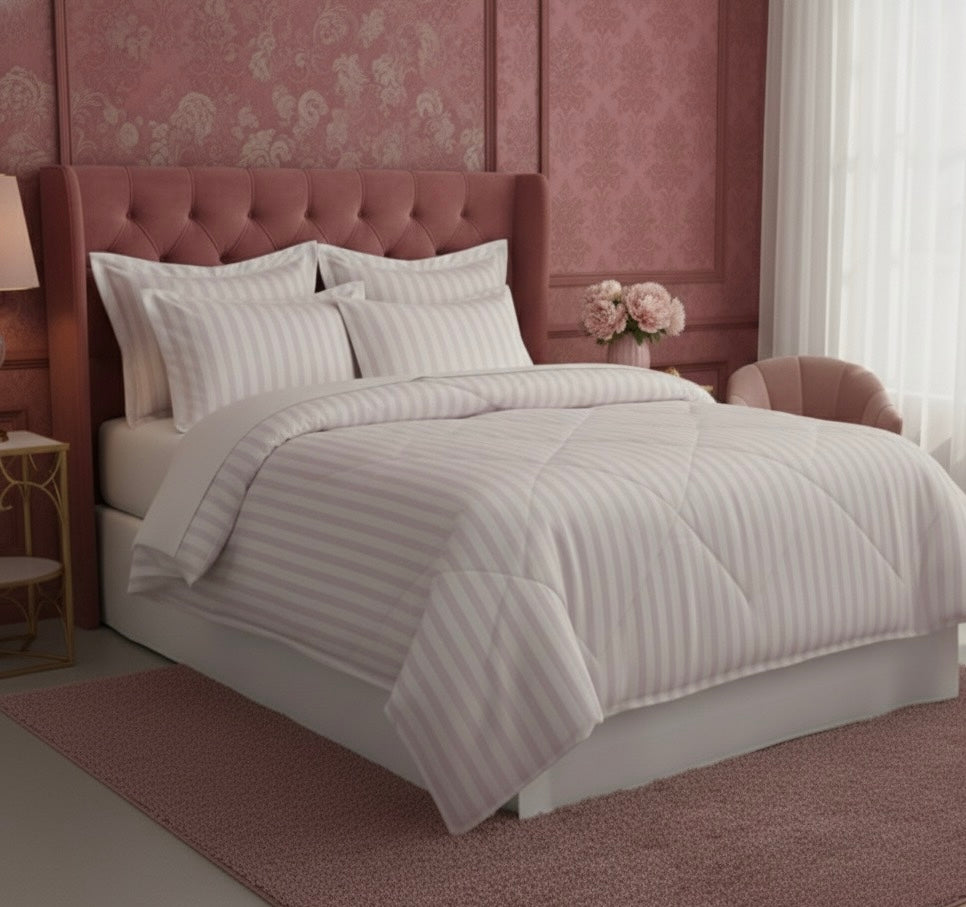 Light pink striped Double bed comforter | 400 TC ~ 100% Cotton
