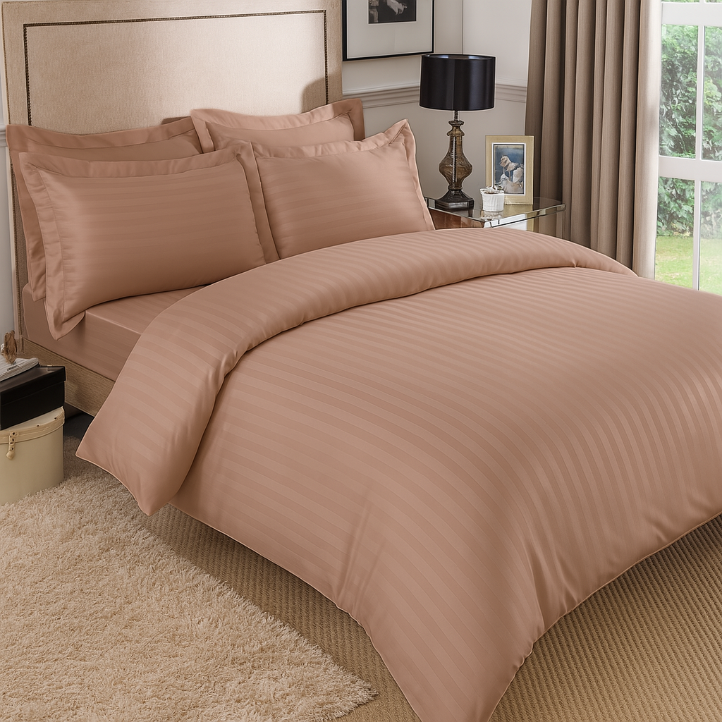 Peach striped 600 TC Bedding Set | 100% Cotton Sheets | Deep Pocket | 4-Piece Set