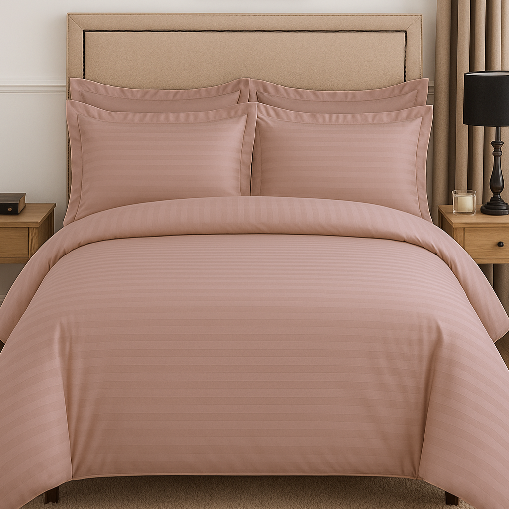 Peach striped 600 TC Bedding Set | 100% Cotton Sheets | Deep Pocket | 4-Piece Set