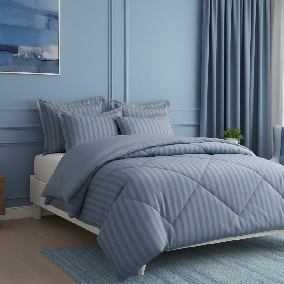 Denim blue striped Double bed comforter | 400 TC ~ 100% Cotton