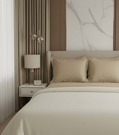 Ivory beige 5 pcs Luxury Complete bedding Set | Fitted, Flat Bedsheet, and Duvet cover