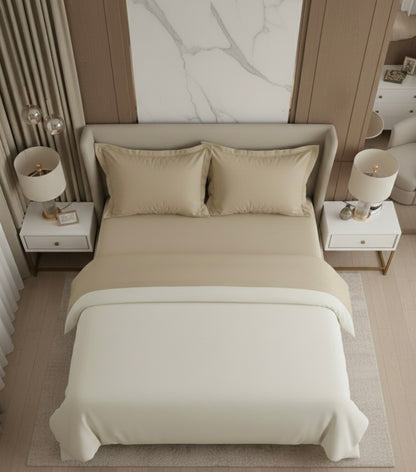 Ivory beige 5 pcs Luxury Complete bedding Set | Fitted, Flat Bedsheet, and Duvet cover