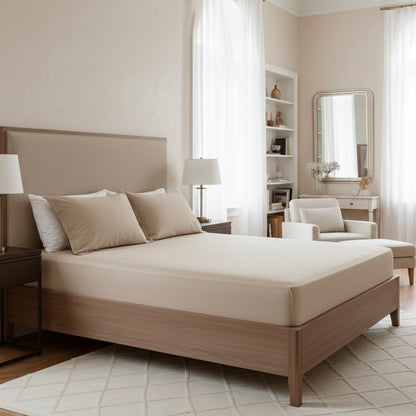 Ivory beige 5 pcs Luxury Complete bedding Set | Fitted, Flat Bedsheet, and Duvet cover