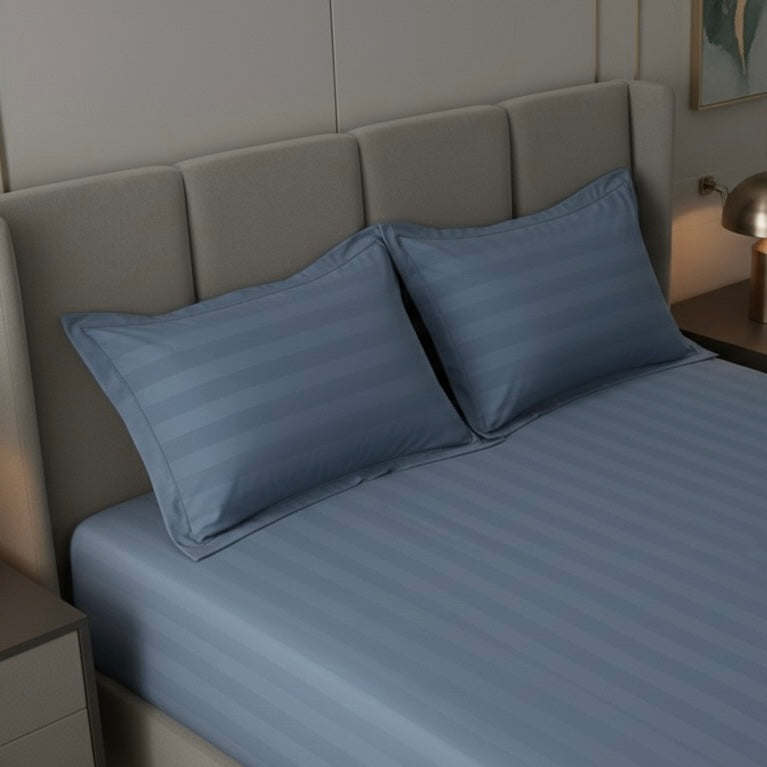 Denim blue striped 400 TC Bedding Set | 100% Cotton Sheets | Deep Pocket | 4-Piece Set