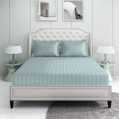 Light blue striped 600 TC Bedding Set | 100% Cotton Sheets | Deep Pocket | 4-Piece Set