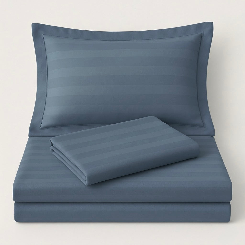 Denim blue striped 400 TC Bedding Set | 100% Cotton Sheets | Deep Pocket | 4-Piece Set