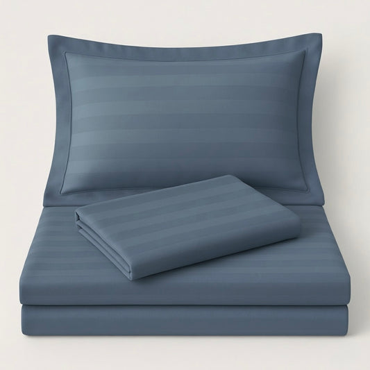 Denim blue striped 400 TC Bedding Set | 100% Cotton Sheets | Deep Pocket | 4-Piece Set