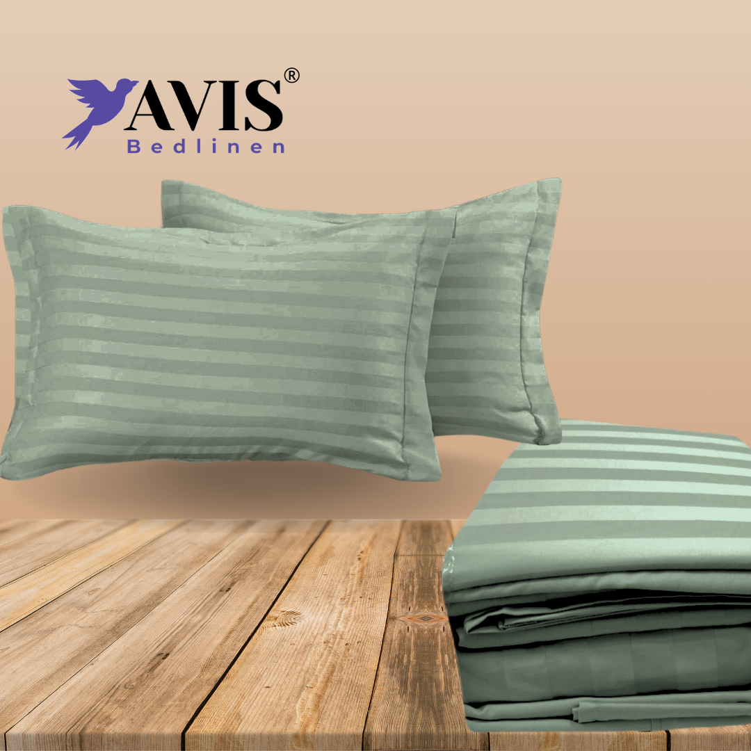 Sage striped 600 TC Bedding Set | 100% Cotton Sheets | Deep Pocket | 4-Piece Set