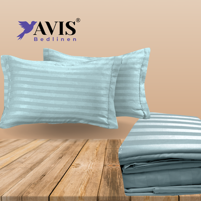 Light blue striped 600 TC Bedding Set | 100% Cotton Sheets | Deep Pocket | 4-Piece Set